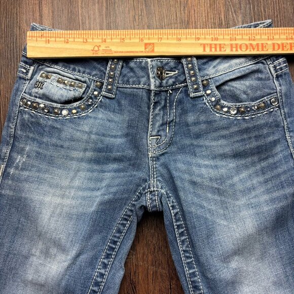 Miss Me Straight Jeans Studded Rhinestones Distressed Light Wash Women’s Size 26 - Picture 8 of 12